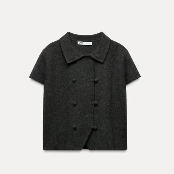 Zara BASIC KNIT SHORT SLEEVE CARDIGAN - Picture 1 of 7